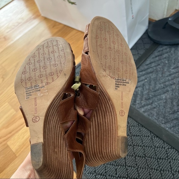 ⭐Giani Bernini Cognac Luggage Leather Strappy Caged Peeptoe Wedge Sandals Size 6 - Picture 5 of 7